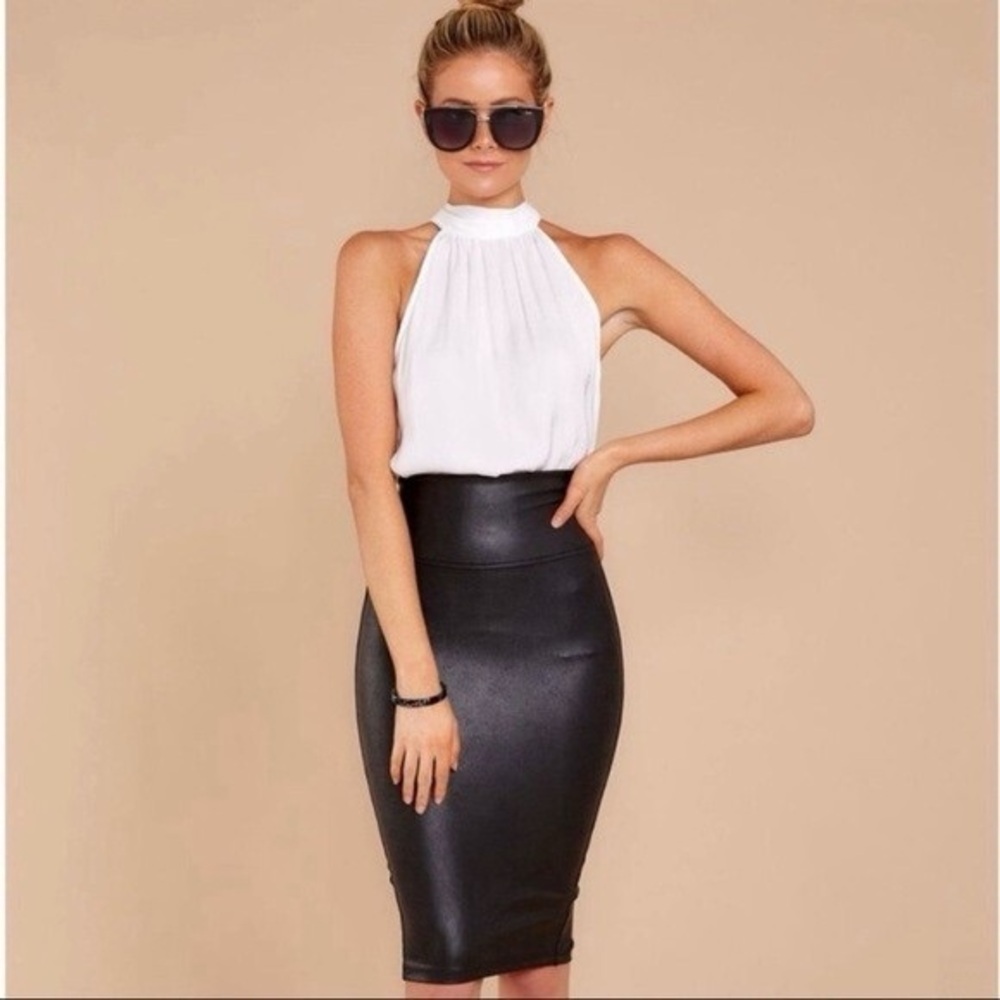 SPANX Faux Leather Black Pencil Skirt